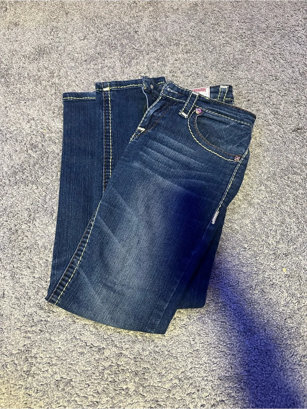 True Religion Skinny Dark Blue Jeans with Contrast Stitching - Picture 5 of 6